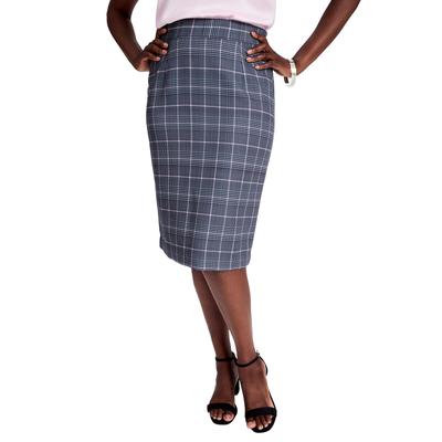 Plus Size Women's Tummy Control Bi-Stretch Pencil Skirt by Jessica London in Grey Sky Stripe Plaid (Size 30 W)