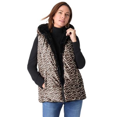 Plus Size Women's Reversible Faux Fur Vest by Roaman's in Oatmeal Jaguar Print (Size 14 W)