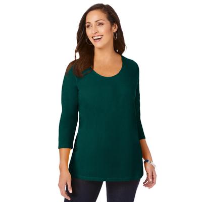 Plus Size Women's Stretch Cotton Scoop Neck Tee by Jessica London in Emerald Green (Size 18/20) 3/4 Sleeve Shirt