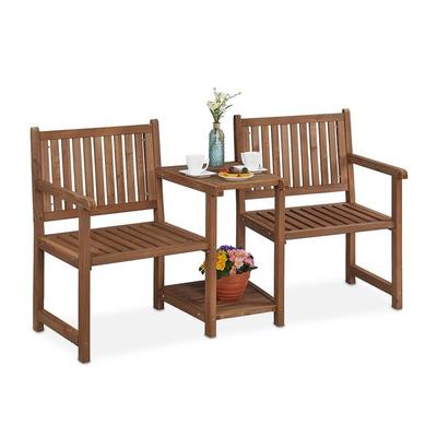 relaxdays Holz-Gartenbank mit Tisch für 2 Personen, 109 cm Image