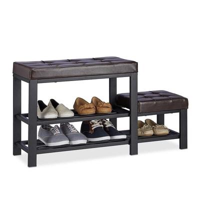 relaxdays Schuhbank mit Hocker dunkelbraun braun, 90.5 cm Image