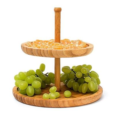 relaxdays Bambus-Etagere mit 2 Schalen braun Image