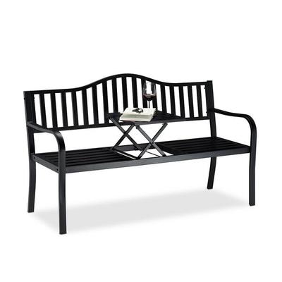 relaxdays Metall-Gartenbank mit ausklappbarem Tisch, 144 cm
