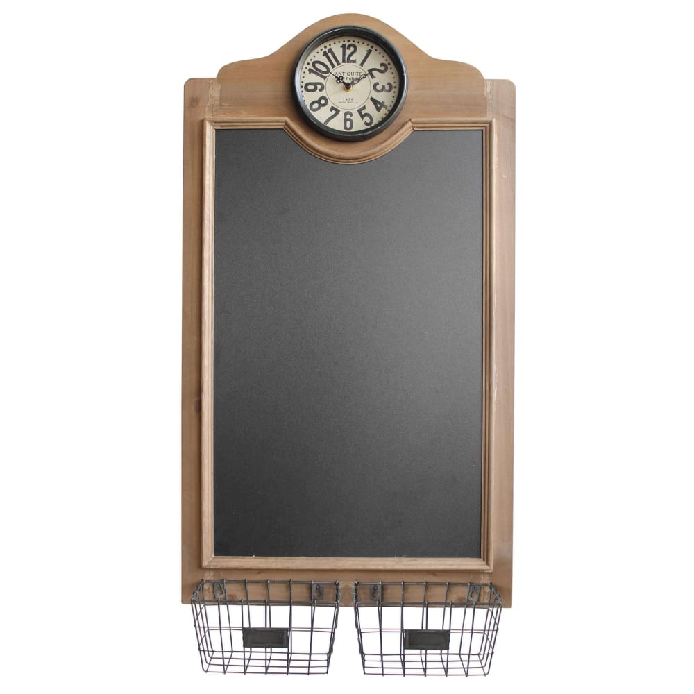 Lavagna con orologio in legno marrone/nero 141x14.3x92.5
