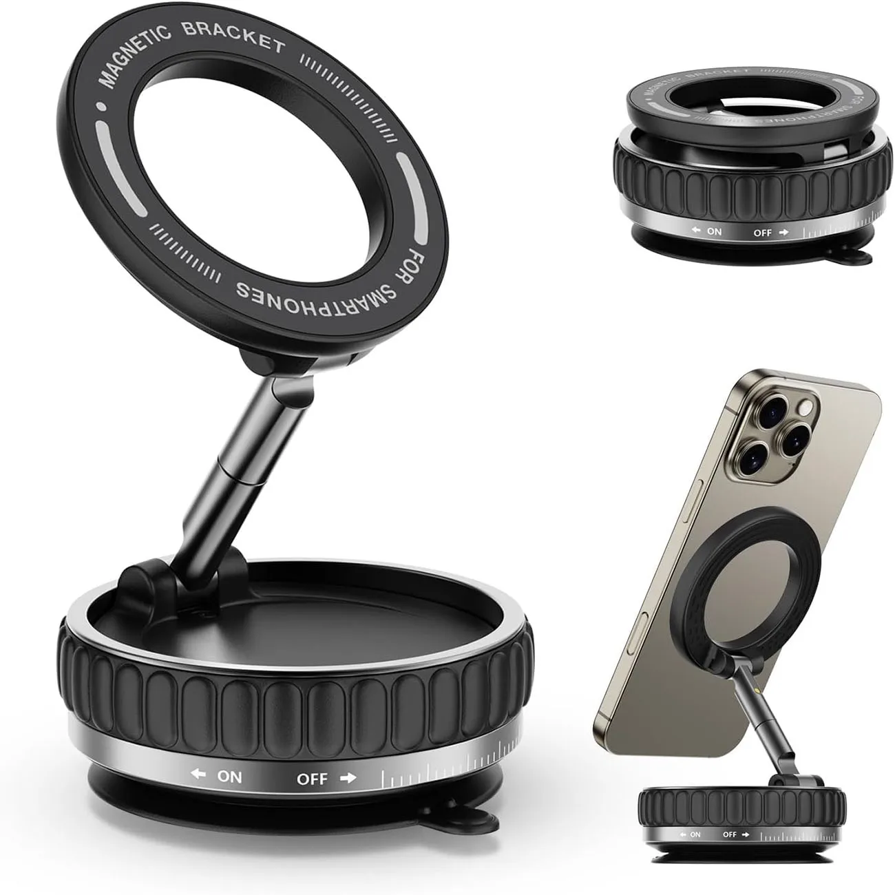 2025 Neuer verstellbarer und faltbarer magnetischer Auto-Handyhalter N52, starker Magnet 360 ° Drehbare Vakuum-Saugnapfhalterung Image