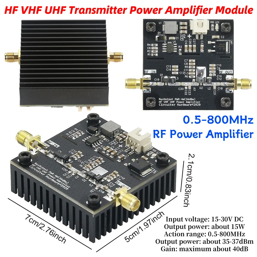 0,5–800 MHz HF-Leistungsverstärkermodul, 40 dB Verstärkung für Amateurfunk-Sender, hohe Qualität und langlebig, mit effizientem Wärmemanagement Image