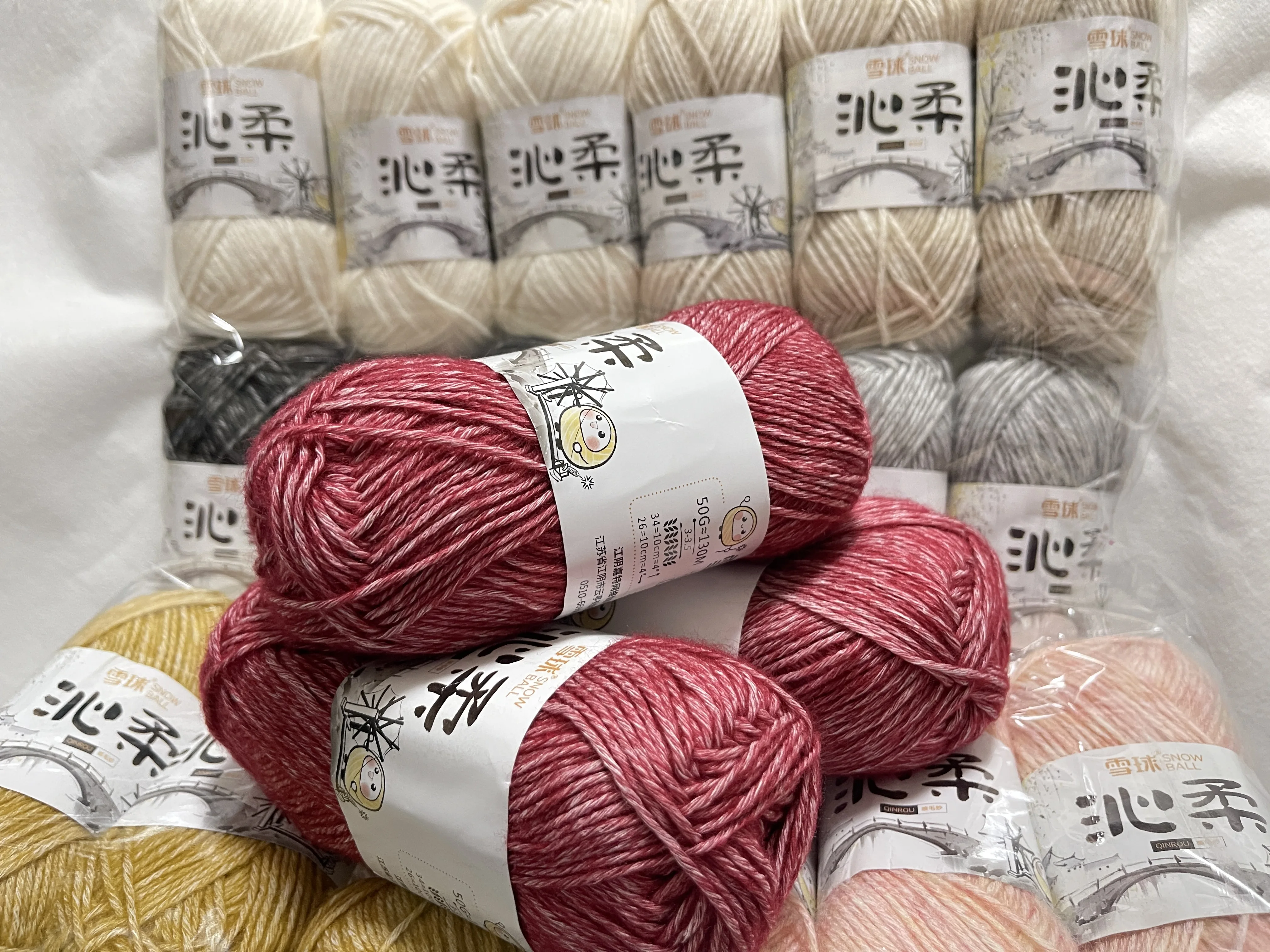 50 g hochwertiges Baumwollgarn, gesprüht mit Wollgarn, DIY handgewebter Hut-Schal-Teppich-Häkelfaden, weiches, hautfreundliches Strickgarn Image