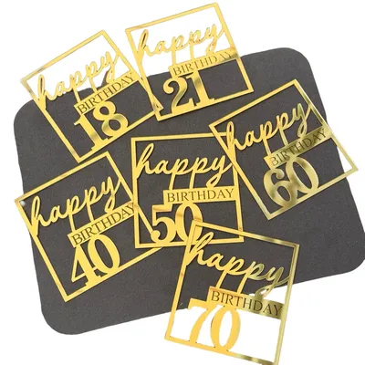 3PCS/1PC Gold AcrylicHappy Birthday 18 21 30 th Cake Topper 40 50 60 70th for Birthday Party Cake Dessert Decoration Supplies