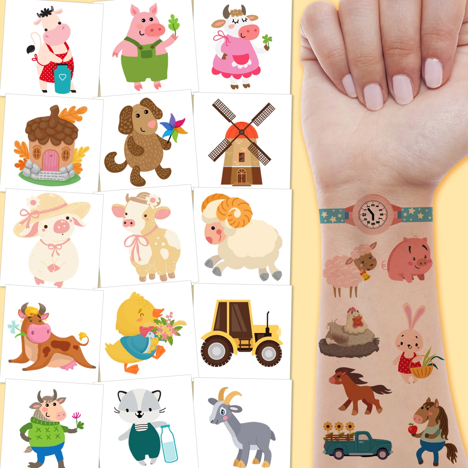 Temporäre Tattoos für Nutztiere, supersüße Geburtstagspartygeschenke mit Bauernhofmotiv, Zubehör, Dekorationen, 10 Blatt Image