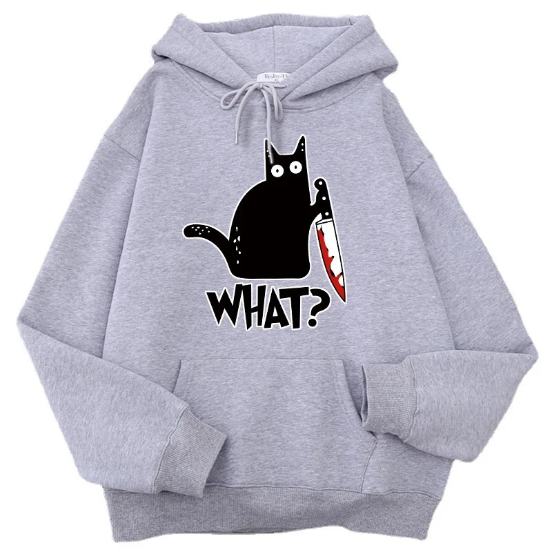 Killer Black Cat Surprised Hoodies Hoodies Jungen Harajuku Mädchen Hip Hop Pullover Fancy Casual Loose Bequemes Sweatshirt