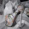 SDTRFT Luxuriöse Sandalen Floral Print Zapatos Mujer Stilettos 20 cm Dünne Schuhe Mit Hohen Absätzen Frau Plattformen Cosplay Pumpen Große größe