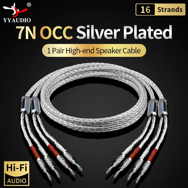 1 paar 8AG HIFI Lautsprecher Kabel 7N OCC Silber Überzogene 16 Stränge Audio Kabel Für AMP Lautsprecher Mixer Y Stecker bananen Stecker Lautsprecher Kabel Image