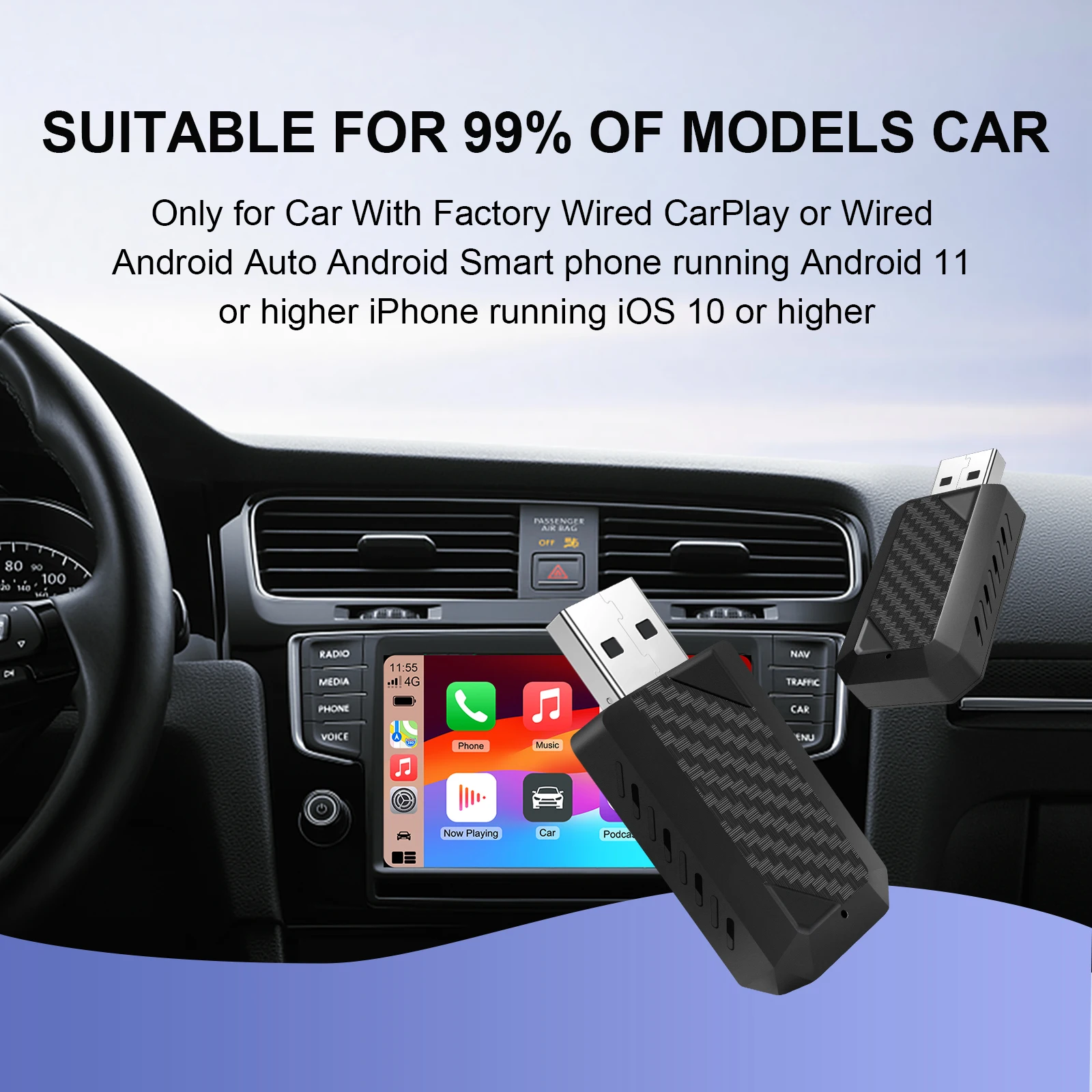 Ezonetronics Wireless CarPlay Android-Autoadapter für werkseitig verkabeltes Auto, kabelloses CarPlay und Android Auto 2-in-1 Image