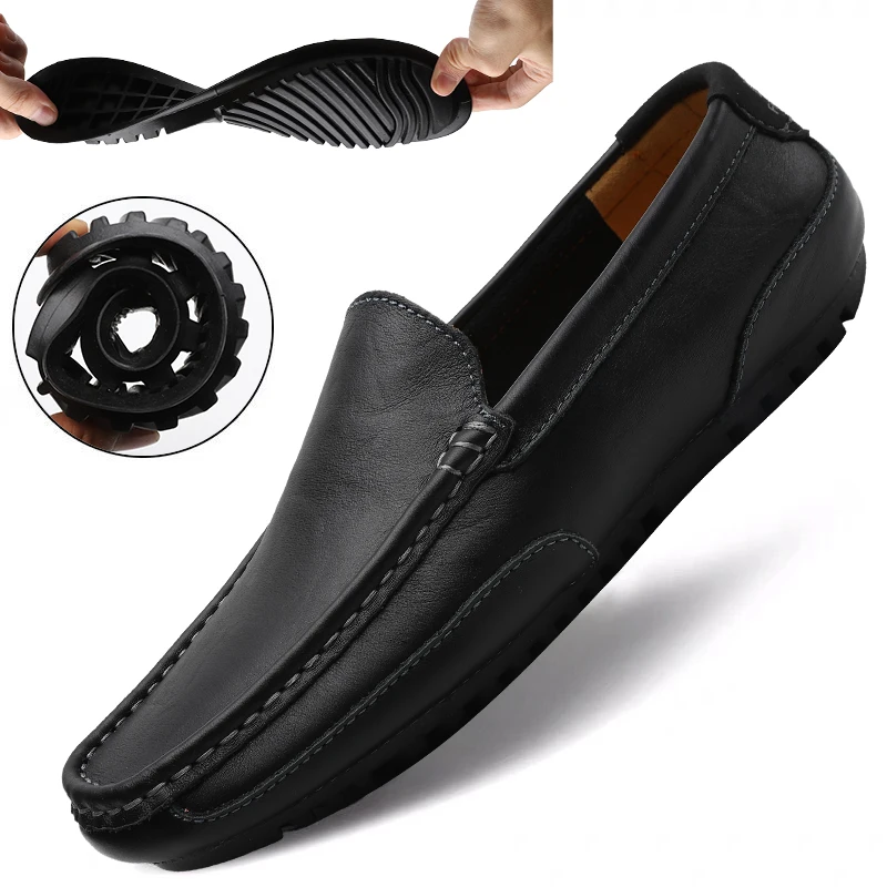 Echtes Leder Männer Casual Schuhe Luxus Marke Weiche Männer Loafer Mokassins Atmungsaktive Slip auf Schwarz Fahren Schuhe Plus Größe 37-47