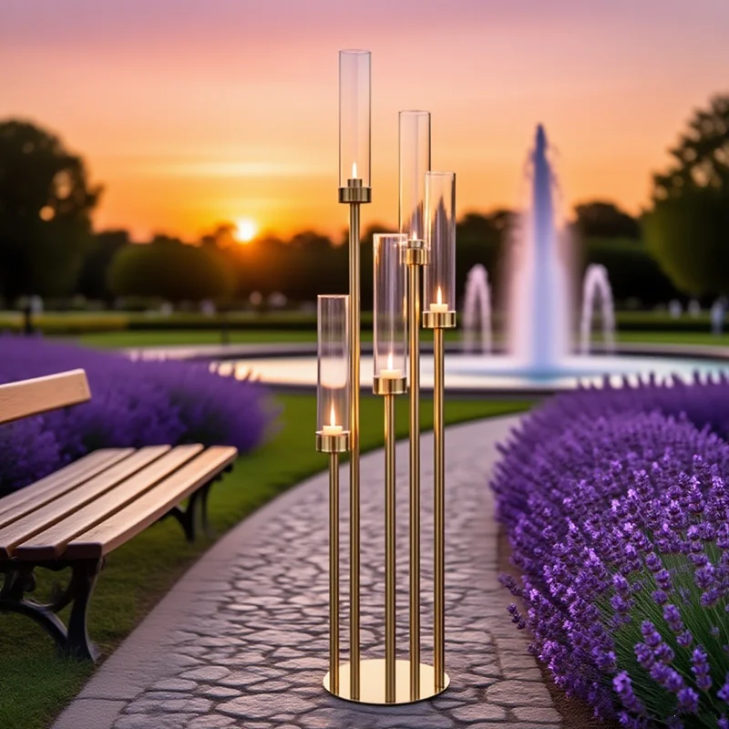 2/4/5/10 Stück Bodenkandelaber 5-armiger goldener Kerzenhalter, Kandelaber-Mittelstücke für Tische, Metall-Kerzenständer-Set für Hochzeit Image