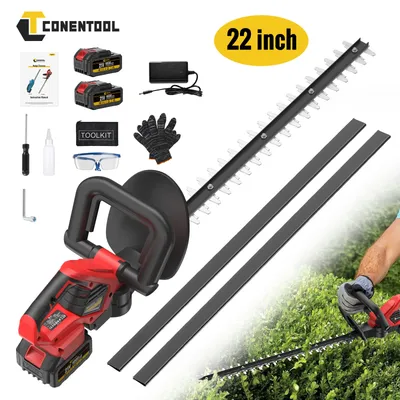 CONENTOOL Cordless Hedge Trimmer 56cm (22 Inch) Cutting Length Tree Branch Cutter Tool, 2 Batteries and Charger Hedge Cutter Kit