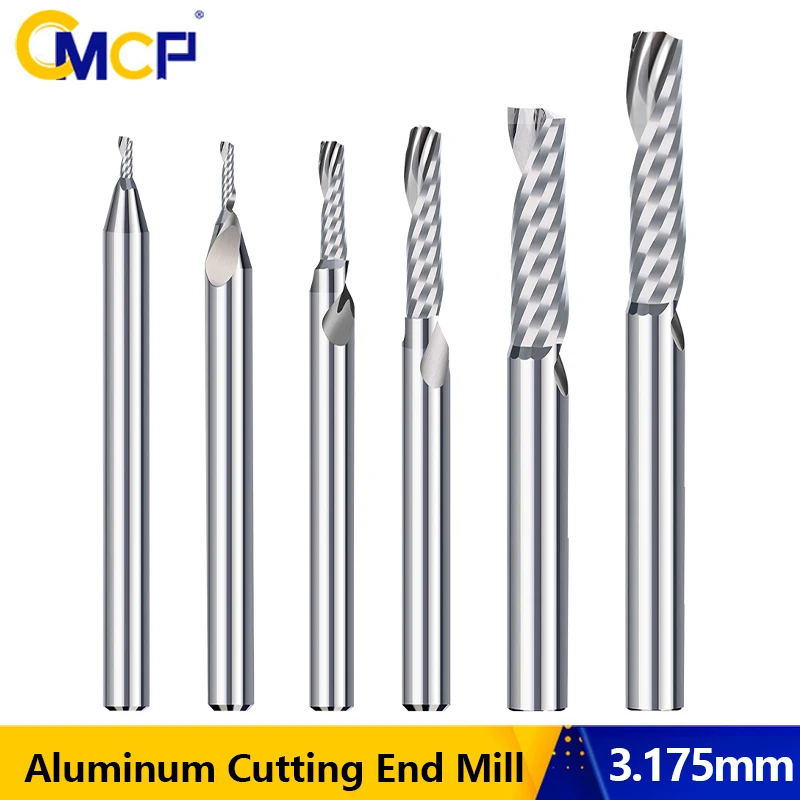 CMCP 1 Stück Spiral-Schaftfräser mit einer Flöte, 3,175 mm Schaft, Fräser, CNC-Gravierbit zum Schneiden von Aluminium, Kupfer, Holz, Acryl Image