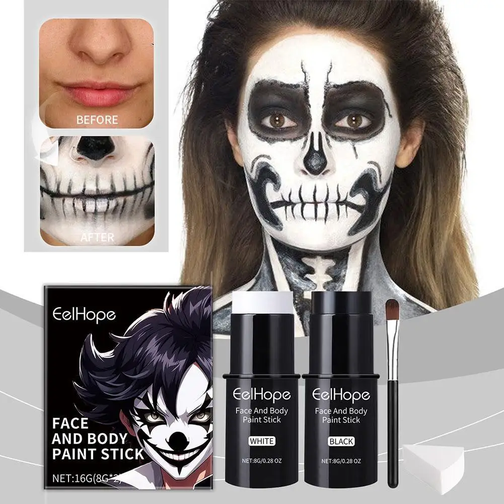 Schwarz Weiß Gesicht Körper Malen Kit Abdeckung Foundation Clown Bunte Langlebige Wasserdichte Weihnachten Festliche Make-Up Zubehör Set Image