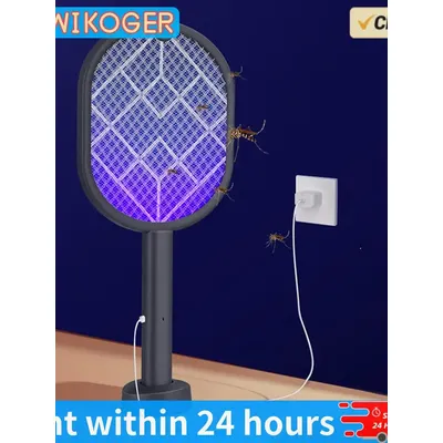 Fly Swatter Electric Racket Rechargeable Bug Zapper Racket Portable Foldable 2-in-1 Mosquito Killer Trap for Home Bedroom Patio