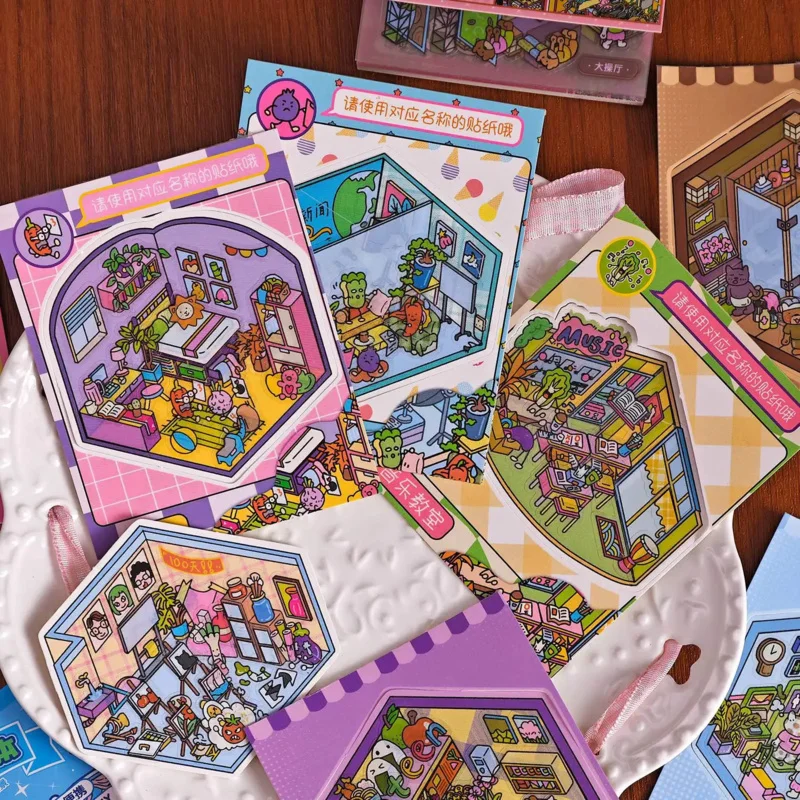 Szenisches Stickerbuch – 24 Stück niedliche Cartoon-Diorama-Aufkleber für Tagebuch und Scrapbooking Image