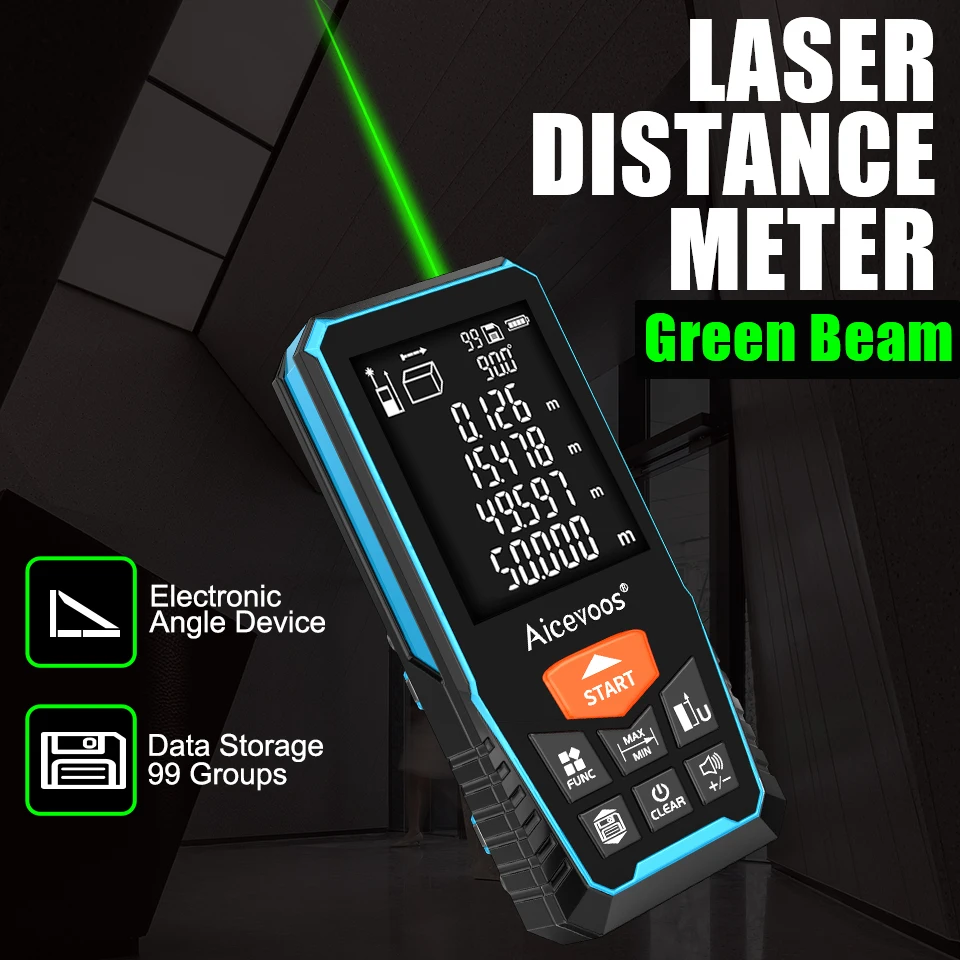 Aicevoos Wiederaufladbarer digitaler Laser-Entfernungsmesser mit grünem Strahl, Laser-Entfernungsmesser, Laser-Maßband, Entfernungsmesser, grünes Licht Image