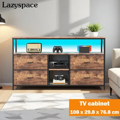 Lazyspace Drawer Cabinet with LED Lighting,Vintage Living Room Cabinet,Multi Purpose Cabinet with Drawers Made of Fabric,for TV