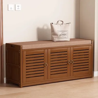 Solid Wood Shoe Cabinet Bench Entryway Storage Ottoman with Seat Multi-Functional Hallway Shoe Rack & Living Room Organizer