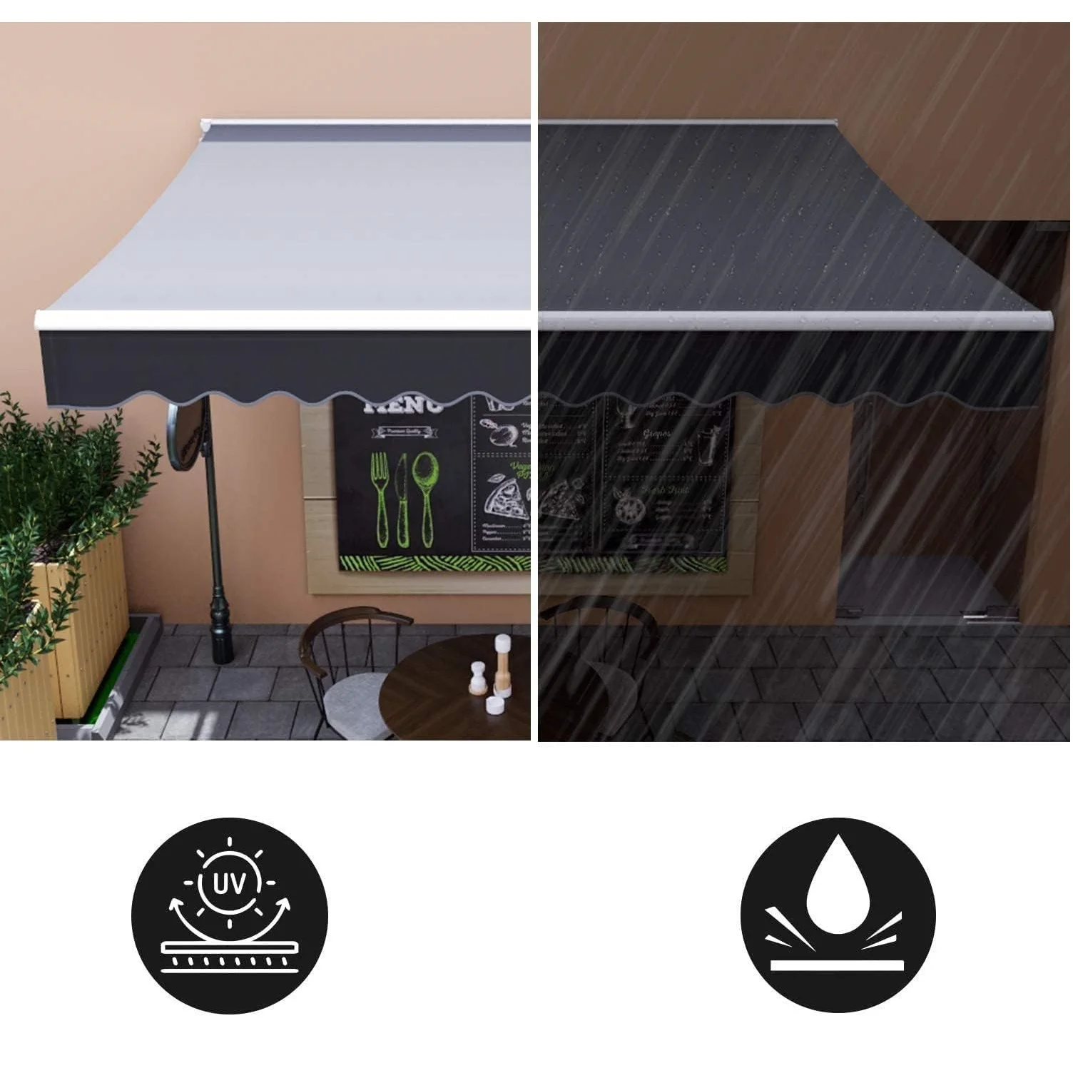 Manuelle Markise mit Gelenkarm, verstellbares Überdachungszelt, 300 x 250 cm, UV50+, regenfest für Terrassen, Balkone im Freien Image