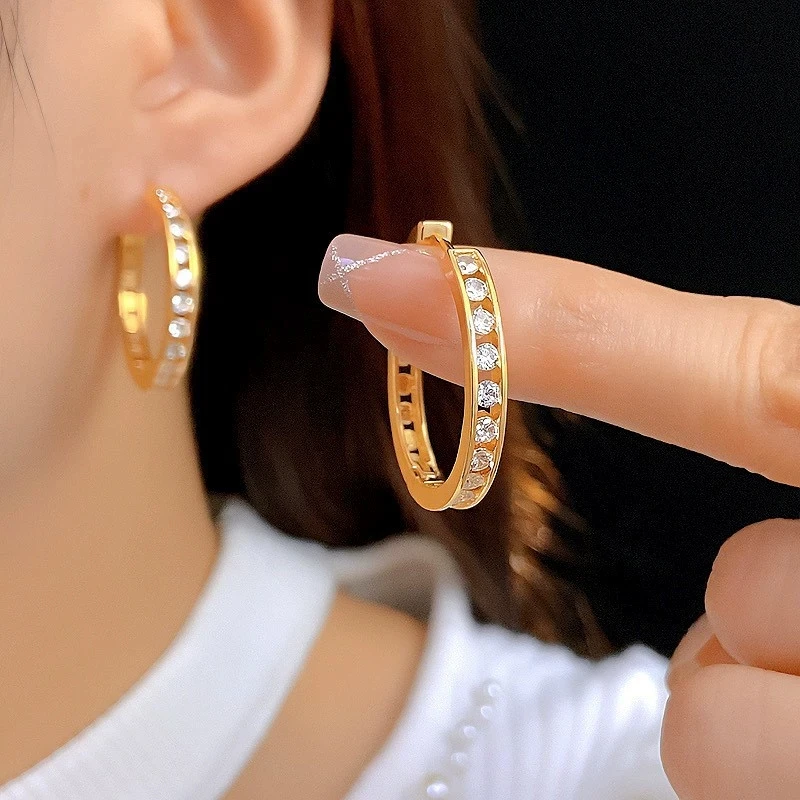 Hip Hop 3CM Weibliche Runde Kreis Hoop Ohrringe Für Frauen Gold Silber Farbe Weiß Zirkon Ohr Schnalle Täglichen Party schmuck