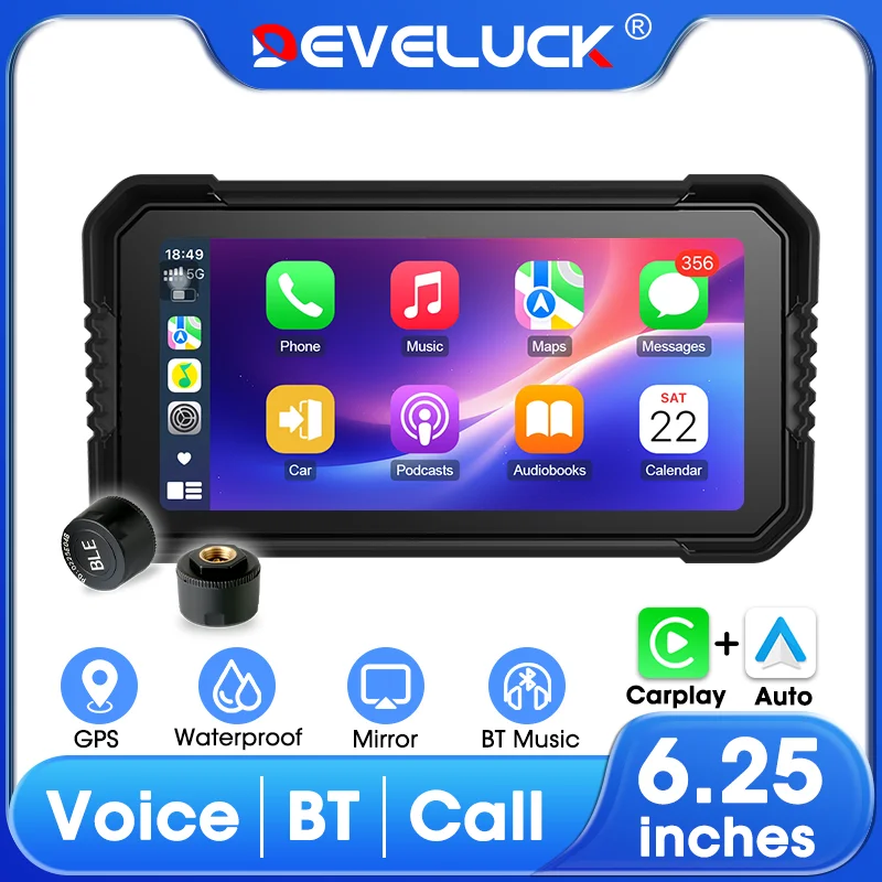 6,25 Zoll Motorräder Carplay Bildschirm GPS Navigation Drahtlose Carplay Android Auto IPX7 Wasserdichte DVR BT Motorrad Zubehör Image