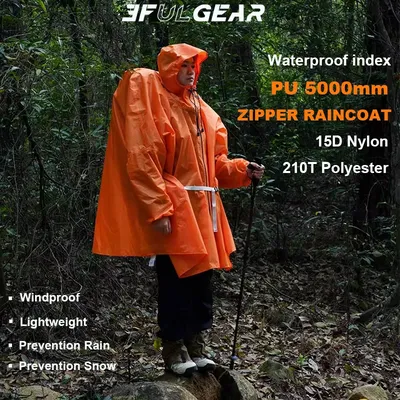 3F UL GEAR Men's Raincoat Zipper Waterproof Poncho Women Rain Jacket 15D Nylon Outdoor Trekking Camping Hiking Gear Raincoat