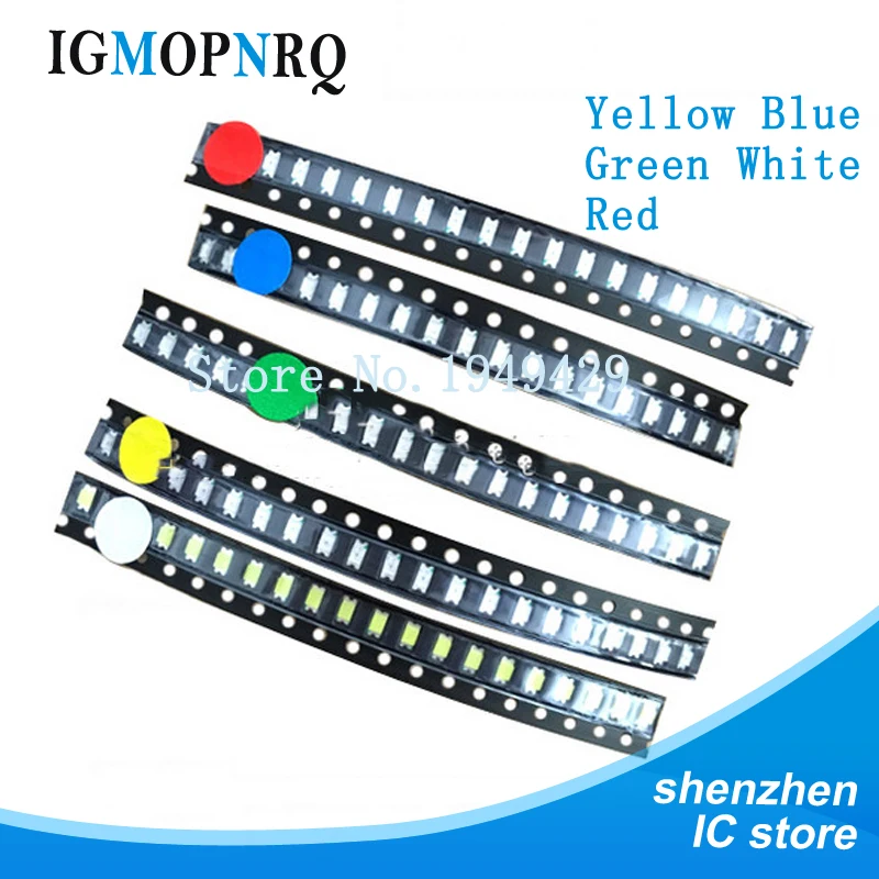 5 Werte 100 TEILE/LOS Super 3528 1210 SMD LED Rot/Grün/Blau/Gelb/Weiß 20 stücke Jede LED Diode 3,5*2,8*1,9mm 3528 R/G/B/W/Y Image