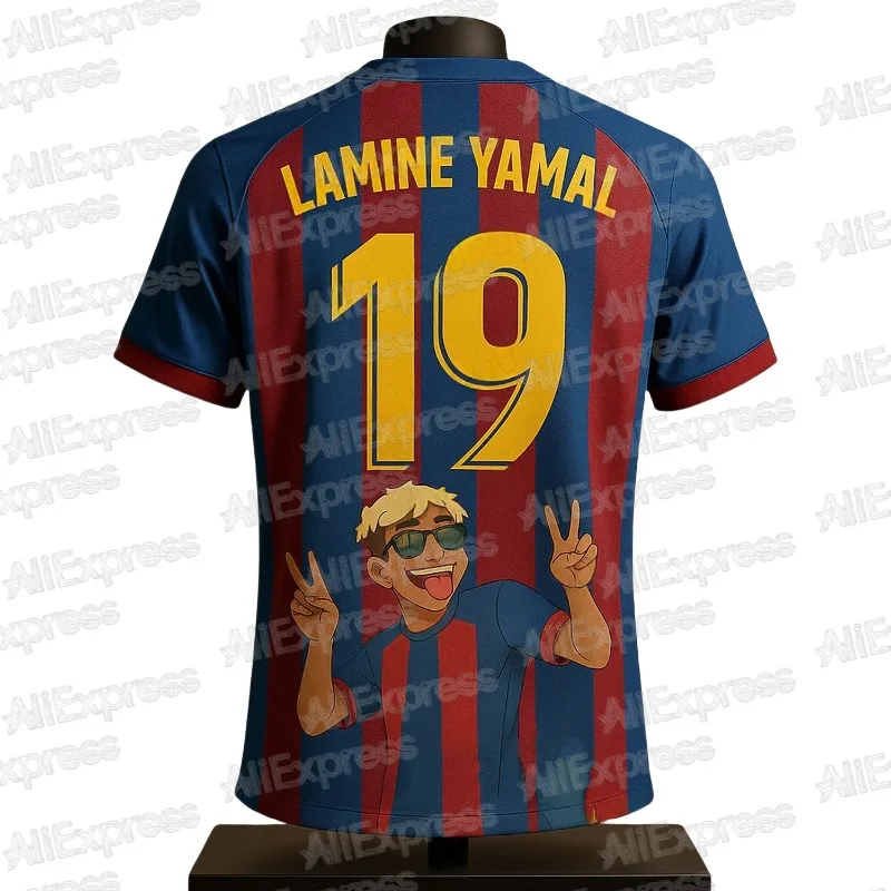 2025 Summer Cartoon Football Jersey 3D Printed Red Blue Soccer Shirt Fanwear Yamal #19 Limited Edition Streetwear Style MOTO