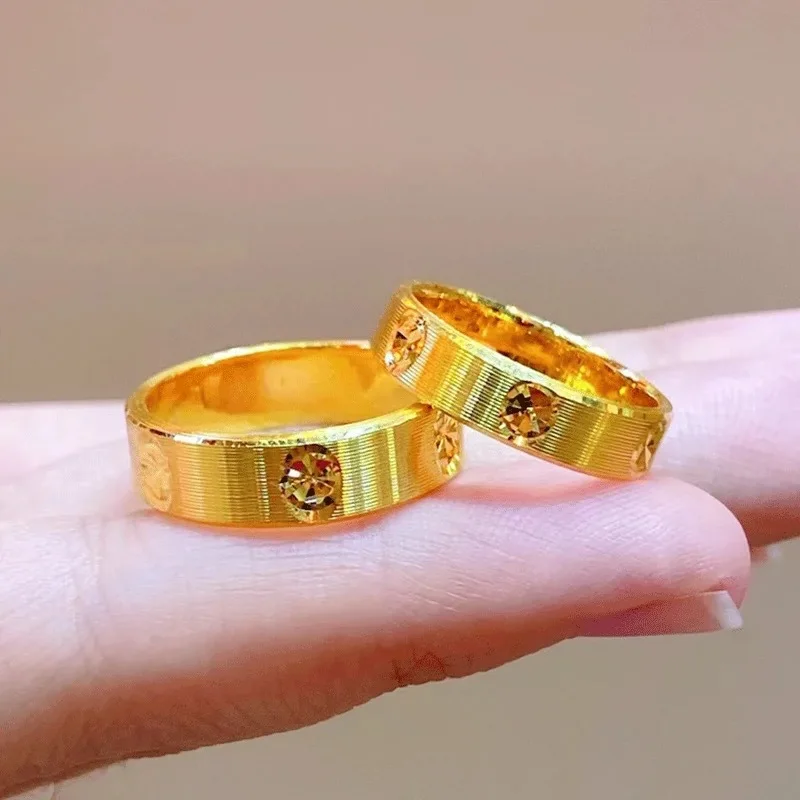 9999 24K Real Gold CNC Diamond Ring Closed Solid Ring Plain Ring Men
