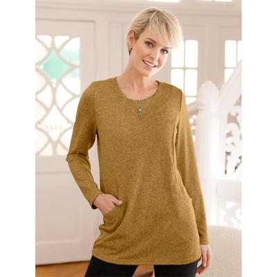 Langarmshirt CLASSIC BASICS "Winter-Shirt", Damen, Gr. 52, gelb (ocker, schwarz, meliert), 95% Polyester, 5% Elasthan, meliert, Rundhals, Langarm, Shirts Image