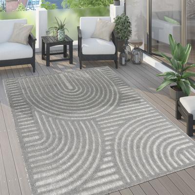 Teppich PACO HOME "Livorno 674", grau, B:80cm H:14mm L:150cm, Polypropylen (PP), Teppiche, Uni Farben, moderner Hoch-Tief-Effekt, Scandi-Look, Outdoor geeignet Image