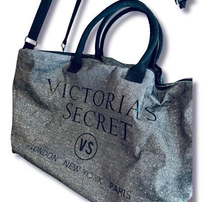 Victoria's Secret Bags | Victoria’s Secret Silver Sparkle Weekender Duffel Bag Glam Travel Tote | Color: Gray | Size: Os