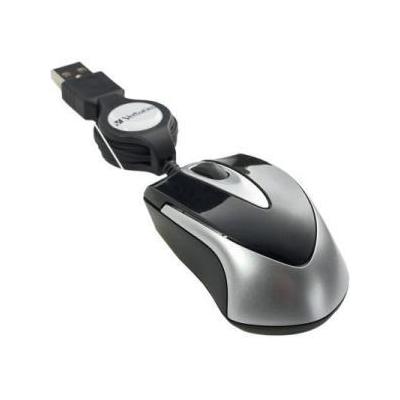 Verbatim 97256 Optical Mini Travel Mouse - USB 2.0, Optical, Retractable USB Cable, Black