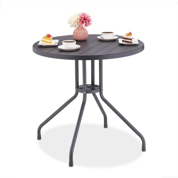 relaxdays Runder Gartentisch in Holzoptik Ø 80 cm grau Image