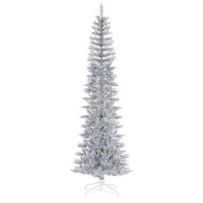 Vickerman 762073 - 6.5' x 28" Silver Tinsel Pencil Tree Unlit Artificial Christmas Tree Christmas Tree (K246565)
