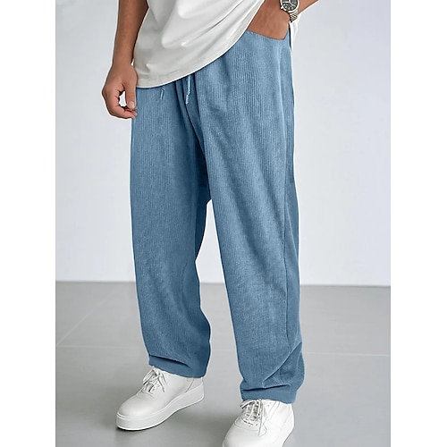 Homme Pantalons Pantalon en velours côtelé Pantalon décontracté Cordon de serrage Taille Élastique Jambe Droite Couleur Unie Uni Évacuation de l'Humidité Respirant Longueur complète Occasionnel