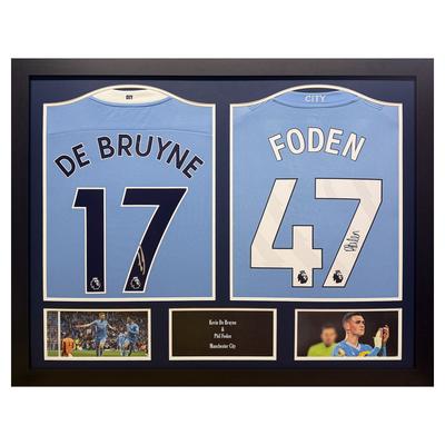 Von Manchester City gerahmtes, doppelt signiertes Trikot von De Bruyne & Foden Image