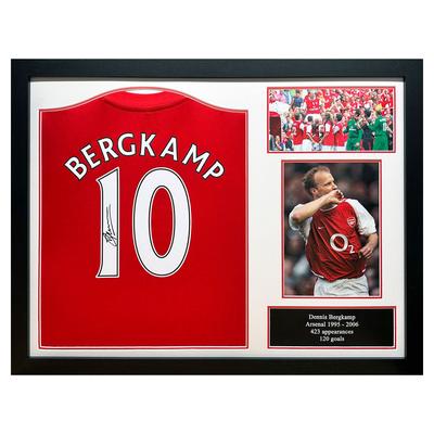 Von Arsenal Dennis Bergkamp signiertes und gerahmtes offizielles Retro-Trikot Image