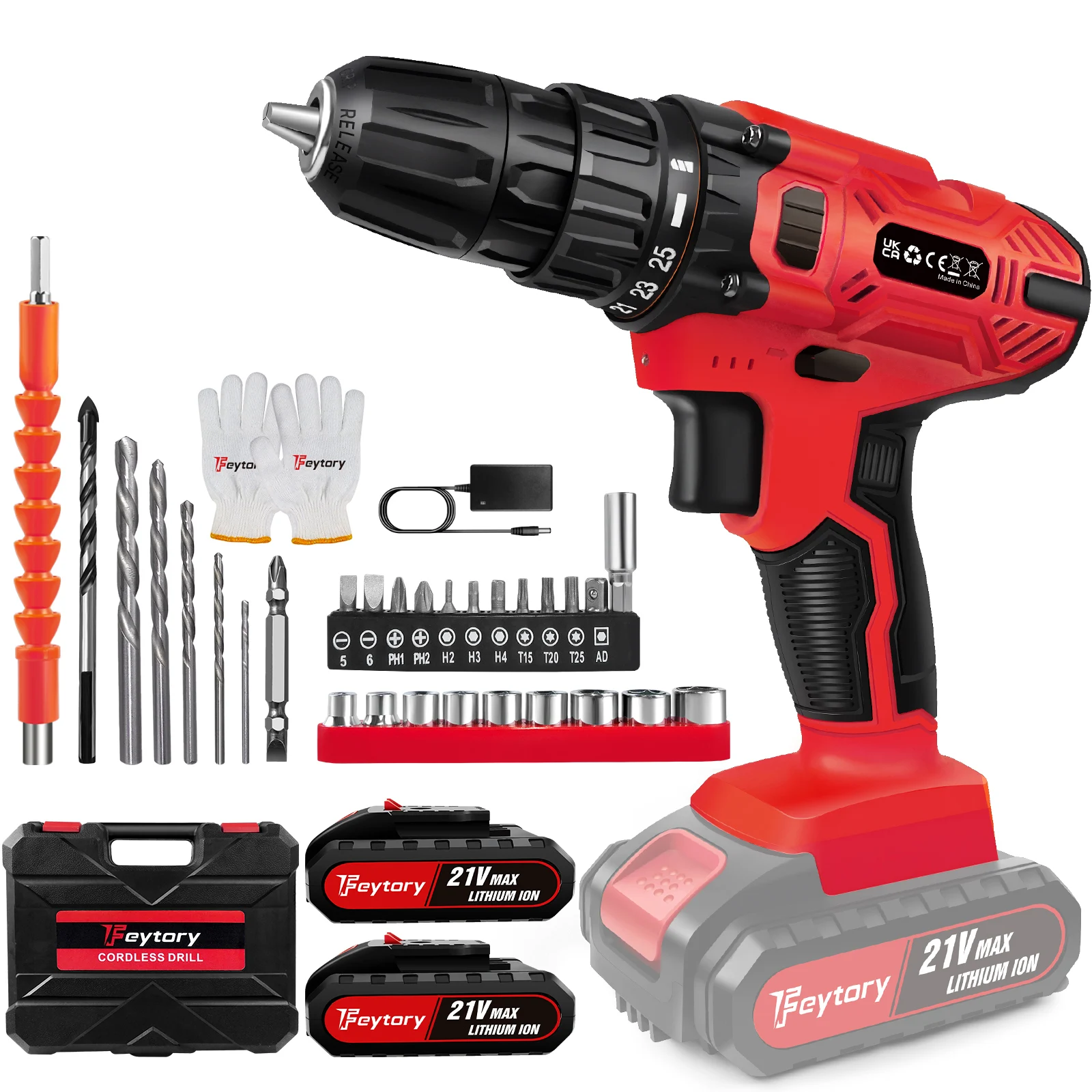 Utensili elettrici a batteria per trapano a batteria da 21 V, set di trapani a batteria Set di trapani elettrici per cacciavite, luce a LED, con punte da trapano, cassetta degli attrezzi