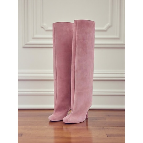 kniehohe Wildlederstiefel für Damen – lange Stiefel mit spitzer Zehenpartie und Stilettoabsatz für urbane Damenmode und schicke Streetwear-Outfits Image