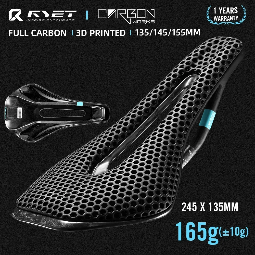RYET 3D Stampato Sella per bicicletta in carbonio pieno 245mm Sella per bici per MTB Ghia Sella per bici da strada parti di biciclette 135/145/155mm