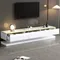 Meuble TV, meuble bas avec 3 tiroirs, meuble de salon avec grand espace de rangement, table TV blanc chaud avec bord doré