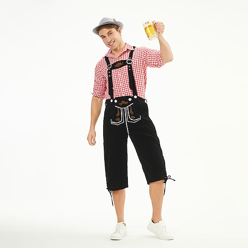 Karneval Oktoberfestbier Oktoberfest Outfits Maskerade Lederhosen Bayerisch Deutsch Traditioneller Stil Wiesn Herren Karneval Party Halloween Stoff im traditionellen Stil Oberteil Shorts Hut Image