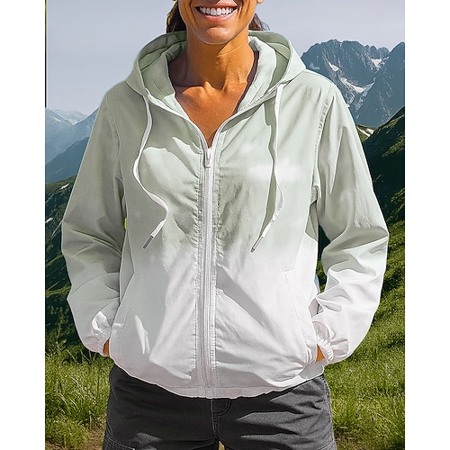 Damen Windjacke Softshelljacke Wanderjacke Außen Wasserdicht Winddicht Wanderoutfits Wanderbekleidung Frühling Herbst Oberteil Camping / Wandern / Höhlenforschung Laufen Farbverlauf Rosa Blau Leicht Image