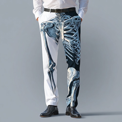 Herren Totenkopf Skelett Kostüme Hosen Anzughosen Mittel Taille Dunkler Punk Gothik Stil Outdoor Urlaub Slim Fit Hosen mit Taschen Frühling Herbst 3D Druck Blau Lila Braun Image
